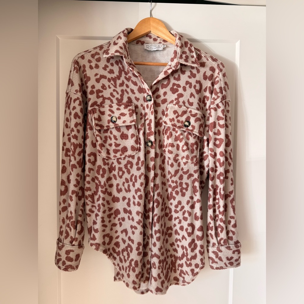 RESA Leopard Print Shirt Jacket - Brown and Pink